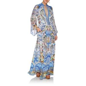 Camilla Geisha Gateways Drawstring Button Up Silk Maxi Dress M